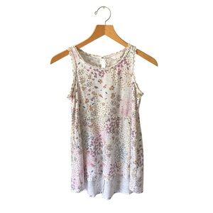 Lauren Conrad Floral White Lace Trim Feminine Sleeveless Hi Low Blouse Sz S